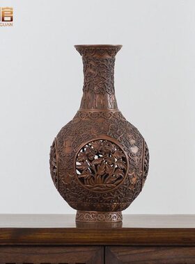 古铜官 紫铜花瓶家居装饰品客厅花瓶摆件现代中式干花插花器摆设