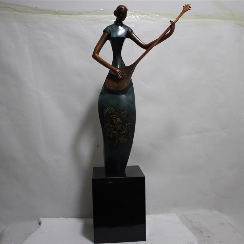 金属工艺礼品锌合金红青黄紫纯铜铅锡合金铸美女拉V琴人像雕塑摆