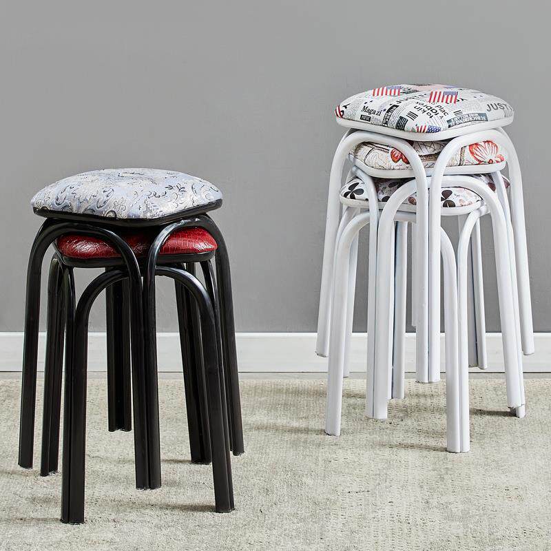 软面皮凳 布面圆凳子 铁腿三脚凳 简约叠小凳 四腿方凳子实木加粗