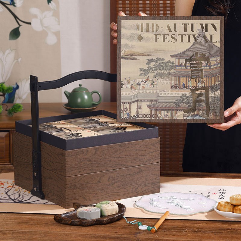 2025新中式月饼礼盒包装盒空盒大容量双层中O秋礼盒高档手提盒现
