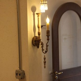 中古实木做旧 文艺乡村风格 法式 复古壁灯过道玄关床头灯咖啡店欧式