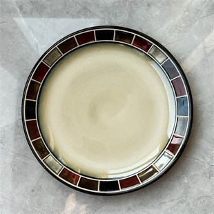 特价朗汀英式红格子椭圆形盘子釉下彩鱼盘家用点心盘餐盘米饭碗