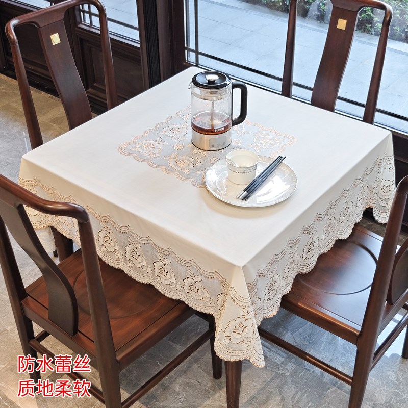 奢华金色桌布防水免洗pvc蕾丝欧式餐桌布正方形茶几布方盖布家用