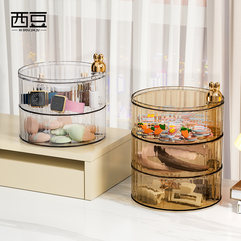 儿童发饰收纳盒可旋转首饰品手表粉扑女童头饰皮筋发夹发箍置物架