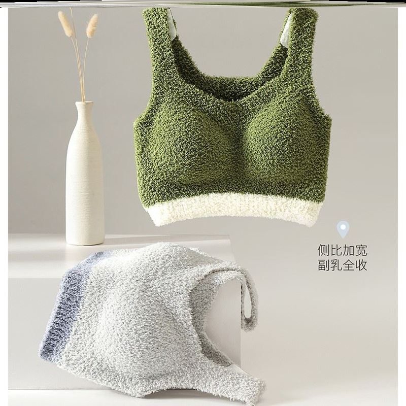 羊羔毛绒背心保暖吊带内搭带胸垫女加厚外穿2025新款免穿文胸一体