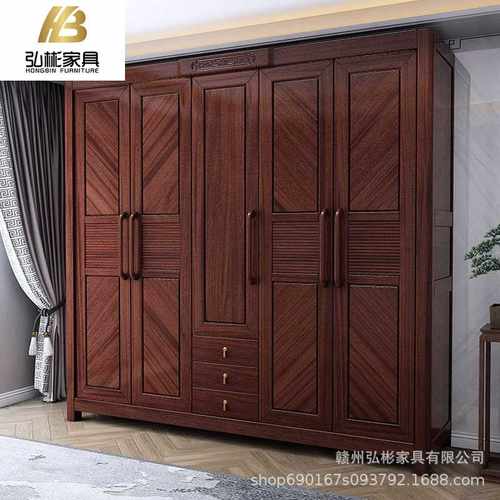 新中式乌金木全实木衣柜平开三四五门衣柜禅意家用主卧储物大衣橱