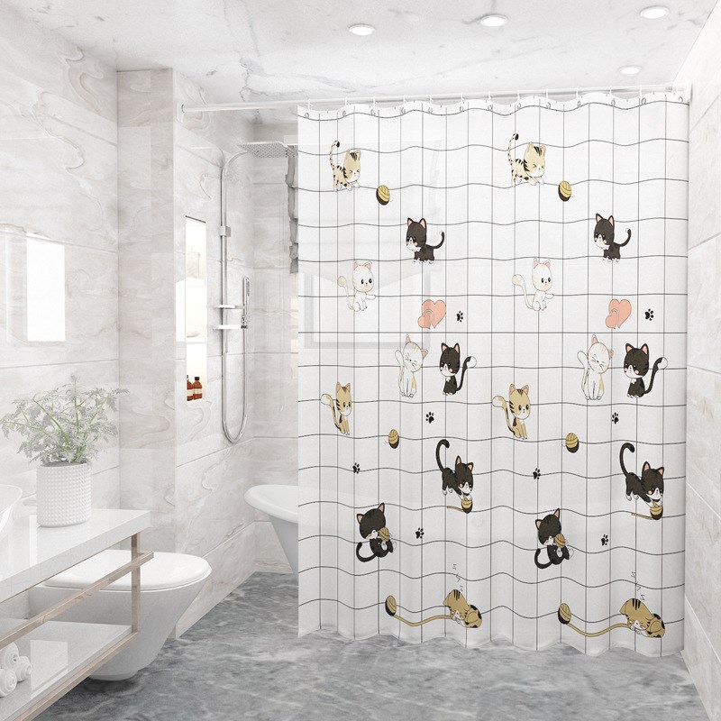 卫生间加厚peva浴帘防水防霉浴帘杆套装防水布免打孔浴室隔断窗帘