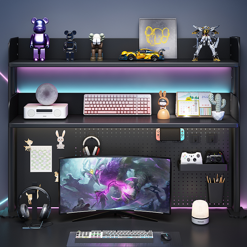 网红电竞风多层洞洞板置物架学生学习桌上书架办公电脑桌面收纳架