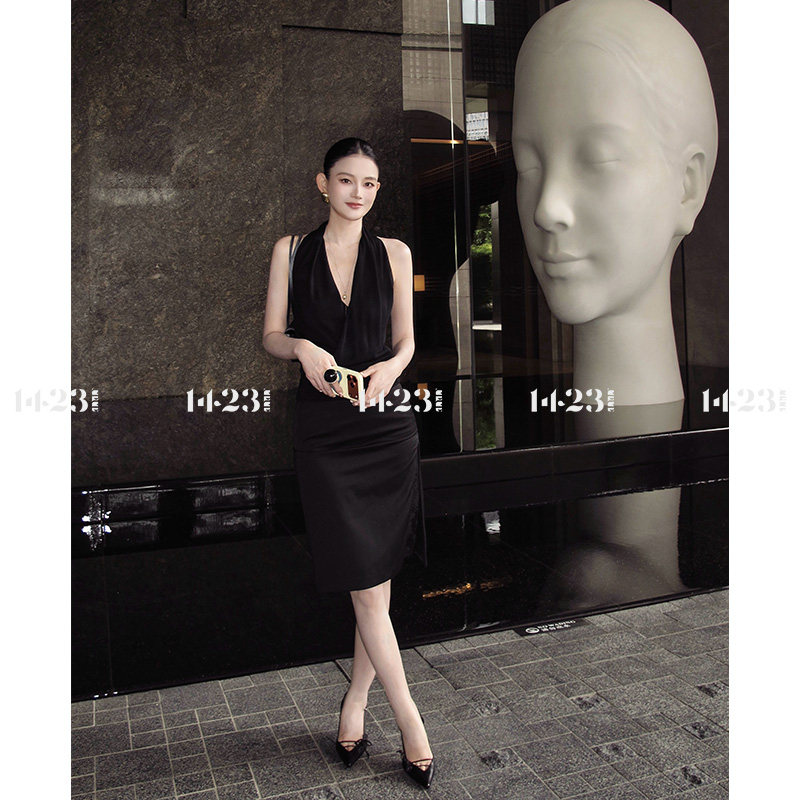1423【美式office】高弹垂坠包臀半裙 侧开叉高腰显瘦垂顺中长裙