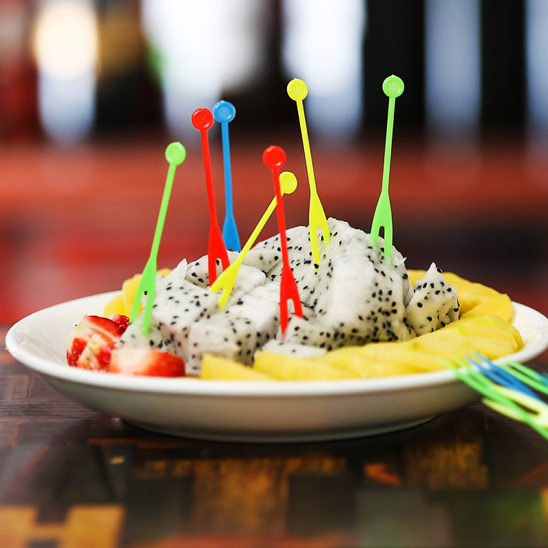 一次性水果叉子 OK水果叉 彩色水果叉 塑料水果签 食品叉 7000支