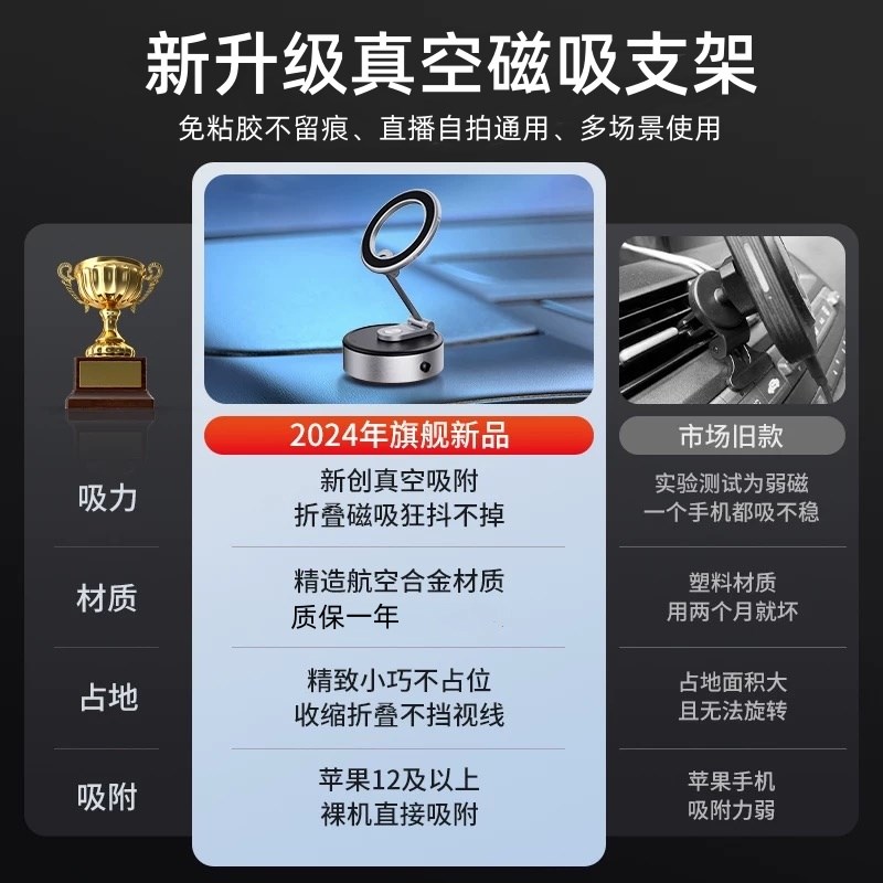 wonew蜗牛真空电动吸盘车载吸附吸力侠手机磁吸桌面拍摄手机支架