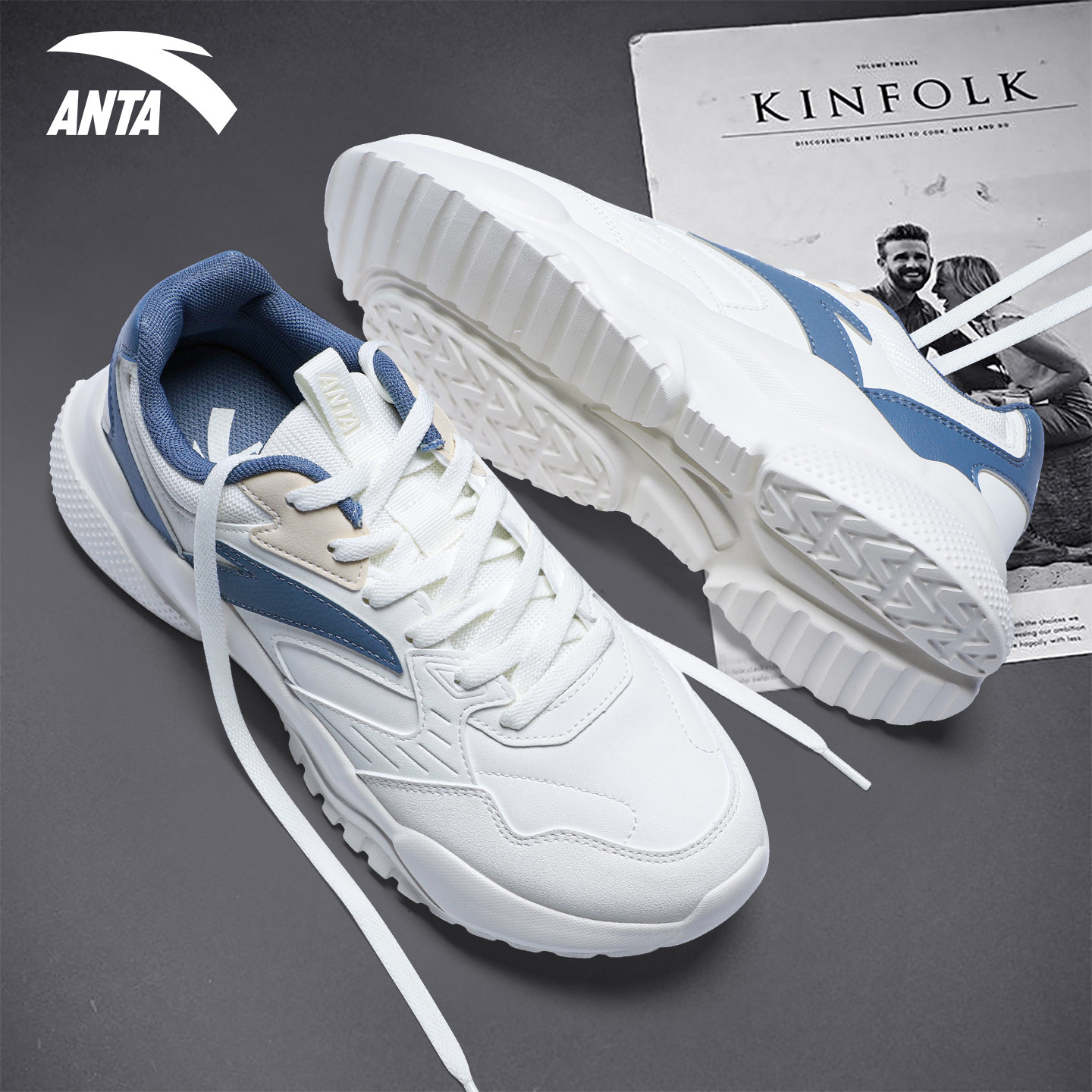 安踏男鞋青少年初中生休闲鞋子新款老爹鞋潮流百搭男士皮面运动鞋