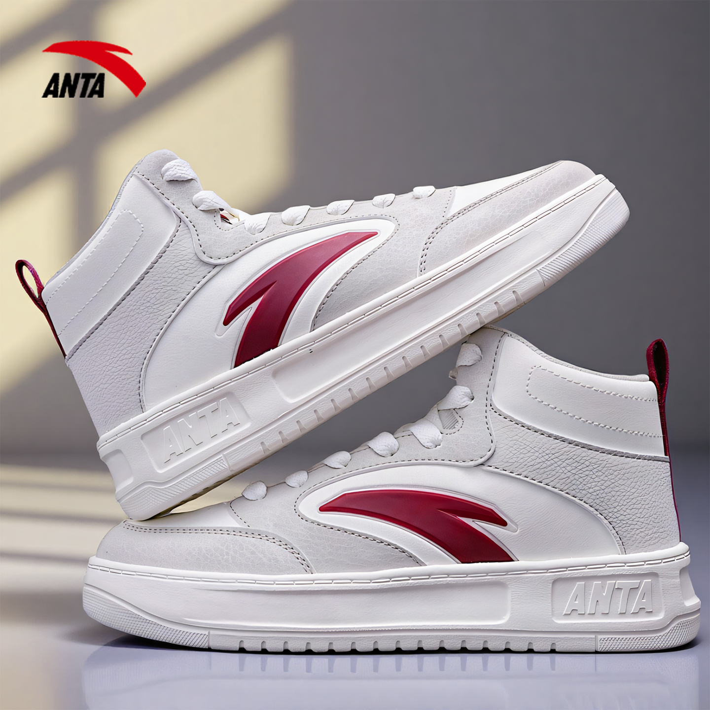 安踏板鞋女款高板厚底增高休闲鞋