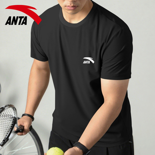 安踏运动T恤短袖男款2026新款黑色纯棉休闲百搭男士训练健身上衣