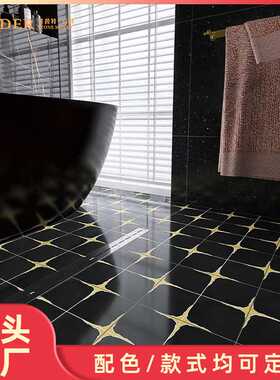 黑色方块异形金属洞石水刀切割大理石电视背景墙石材马赛克