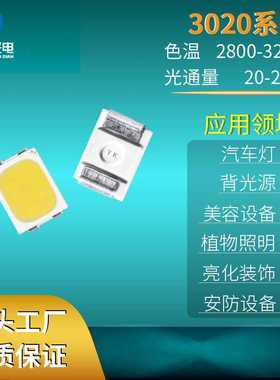 3020暖白光led贴片灯珠3020发光二极管光源高亮汽车LED灯珠超亮
