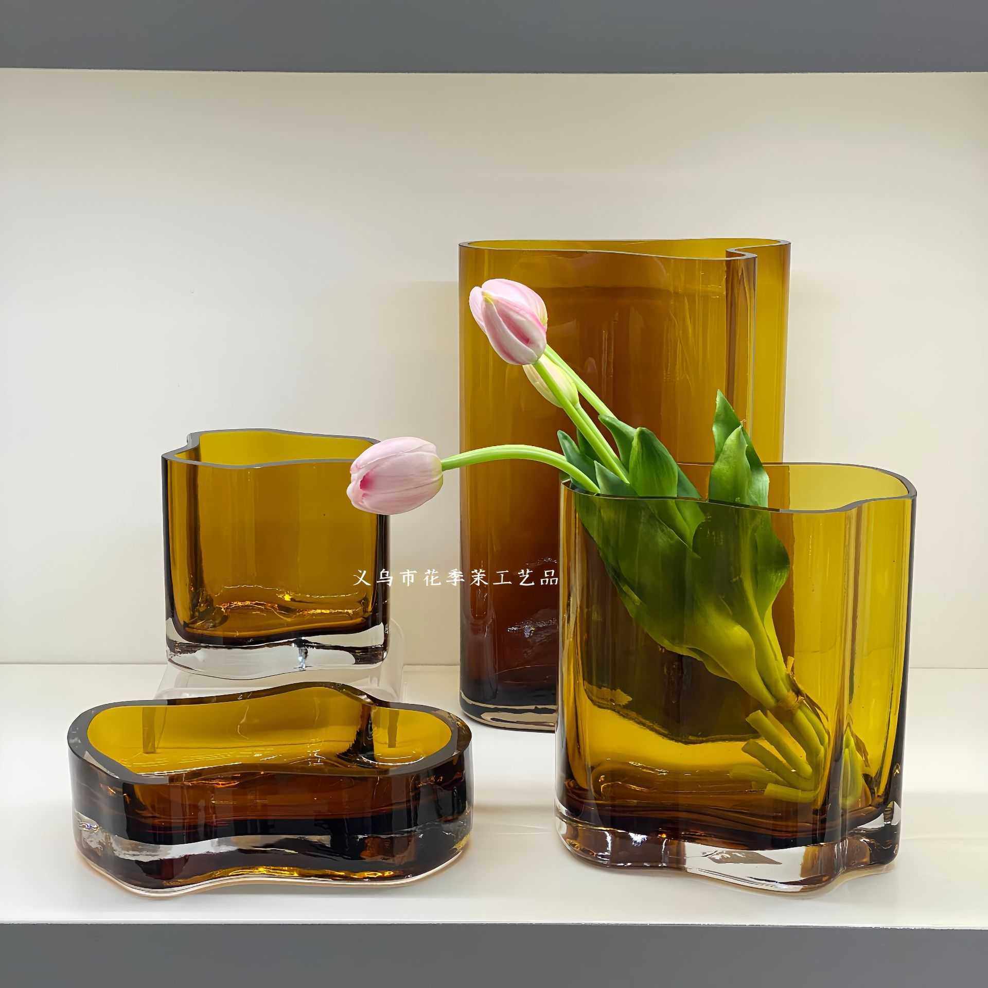 HJM-北欧轻奢茶色不规则几何玻璃花瓶客厅酒店餐桌花器软装饰摆件,玩具/童车/益智/积木/模型,垂直悬浮玩具,淘宝优惠券,粉丝福利购,淘宝优惠卷