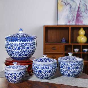 青花瓷陶瓷储物罐茶叶罐米酒猪油腌菜五谷杂粮糖罐收纳带盖陶瓷缸