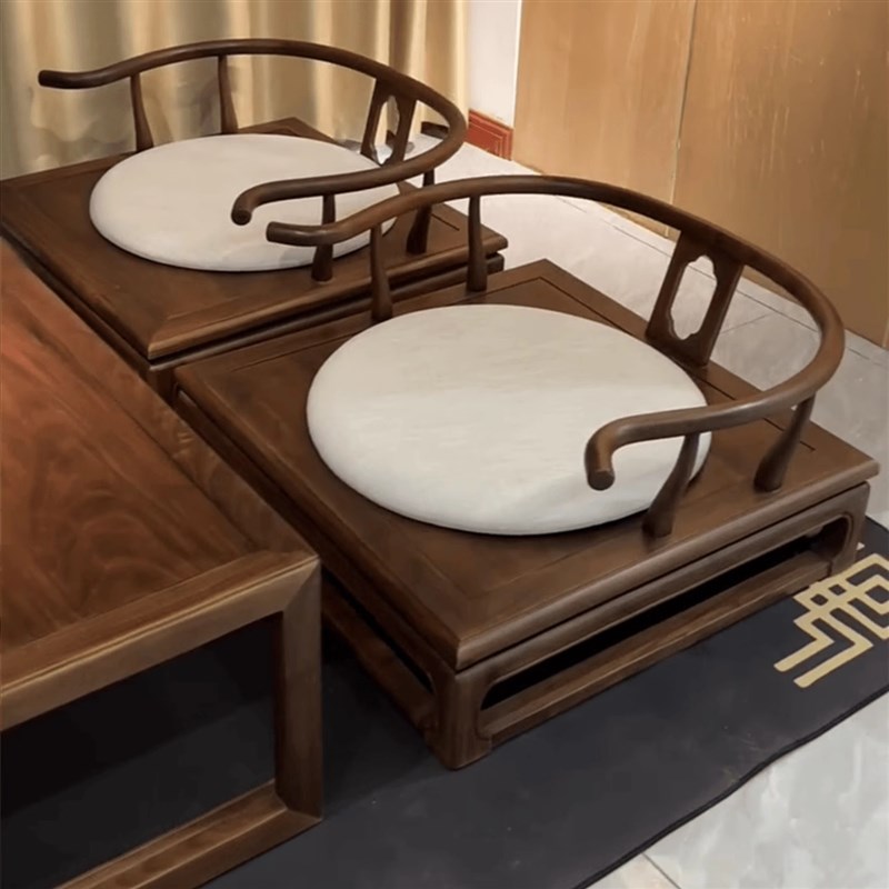 北美黑胡桃木榻榻米茶桌椅新中式阳台禅意飘窗桌现代白蜡木矮地桌