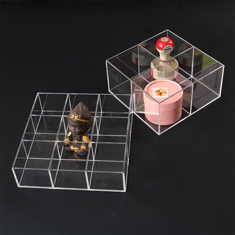 亚克力收纳盒透明格子展示盒九宫格印章珠子分格盘耳钉饰品盒带盖