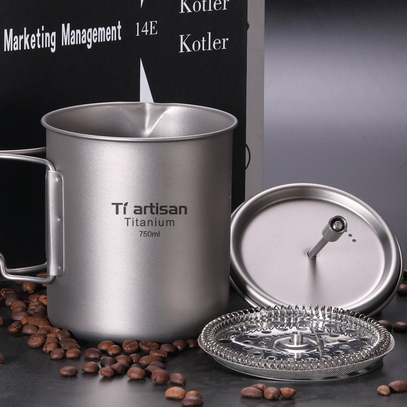 钛工匠户外纯钛法压壶咖啡壶露营旅游家用法式滤压钛水杯咖啡杯子