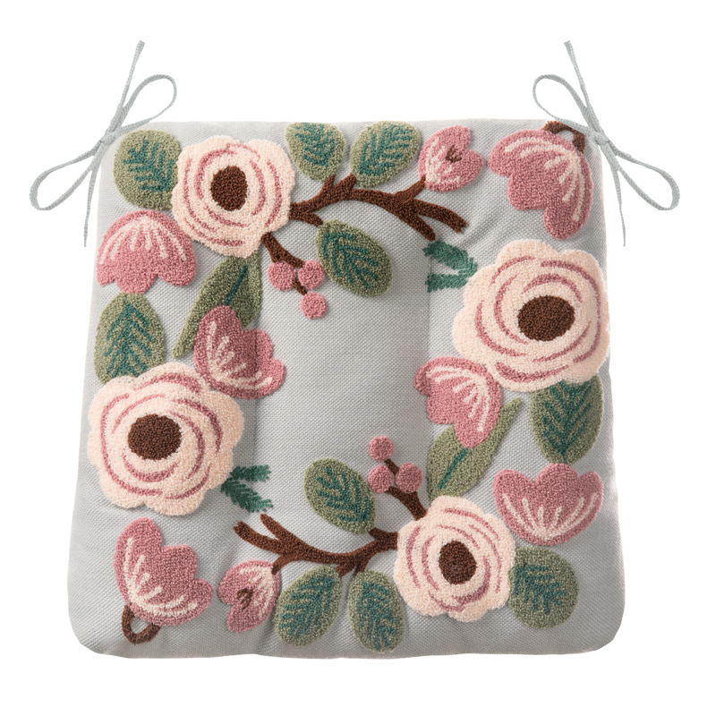 田园刺绣加厚椅垫 香芋谷色透气电脑椅垫办公坐垫 四季布艺餐椅垫