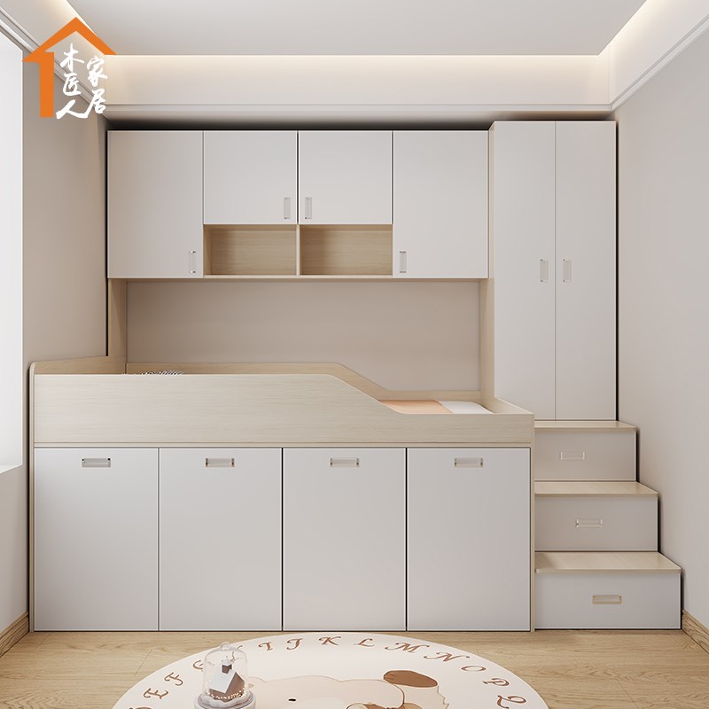 定制半高床衣柜一体组合高箱抽拉柜储物收纳儿童卧室榻榻米踏步床