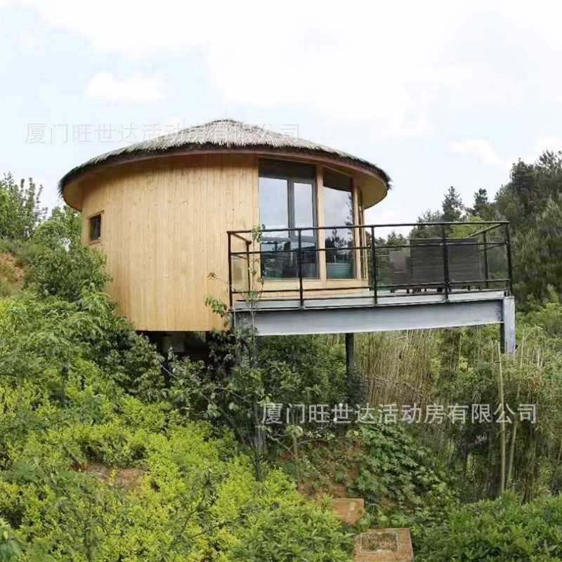 圆形民宿露营小屋移动木屋住人旅游景区营地防腐木户外别墅定 制