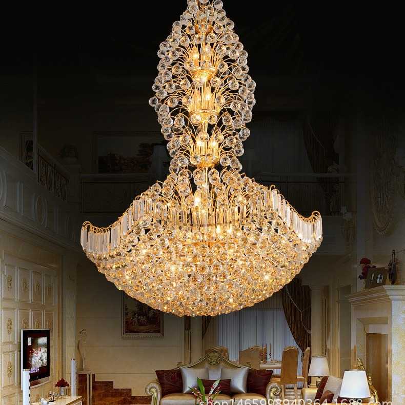 复式楼大吊灯 欧式水晶吊灯 金色客厅灯大气别墅大厅楼中楼工程灯