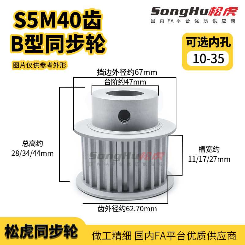 HTPA40S5M250-B-N-d22至d28孔现货S5M40齿同步轮铝合金同步带轮