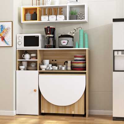 简易小户型折叠餐桌餐边柜碗柜微波炉柜组合多功能可移动吃饭桌子