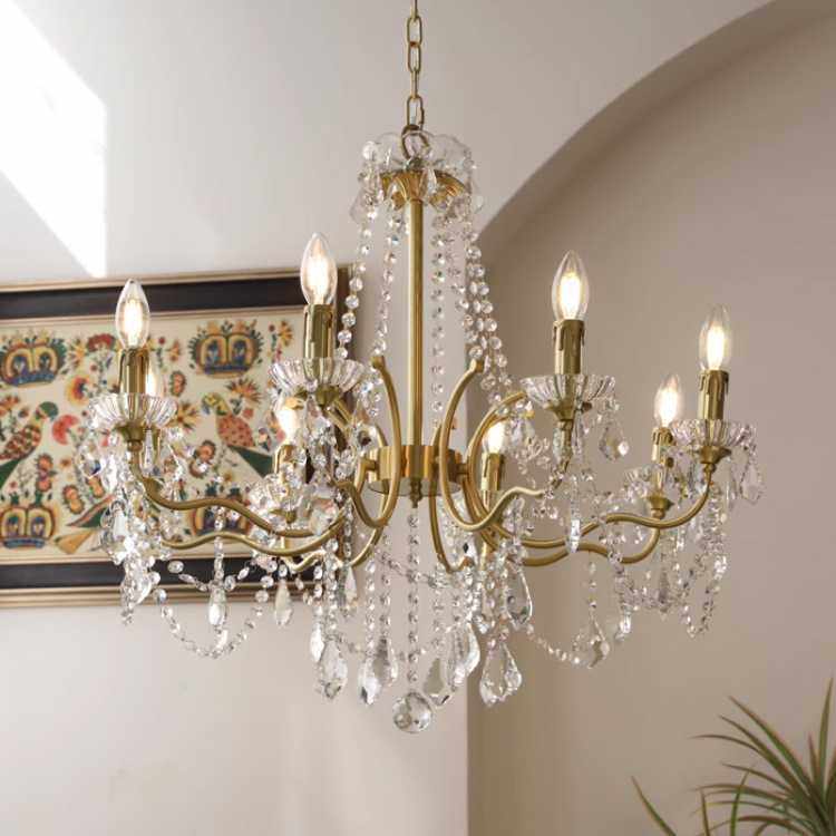 法式全铜水晶吊灯 美式欧式别墅客厅餐厅卧室轻奢灯具6头