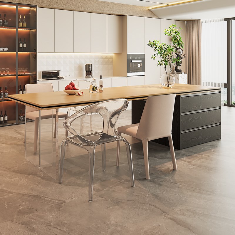 岛台餐桌一体小户型家用原木风齐平轻奢奶油风2024新款中岛台餐桌