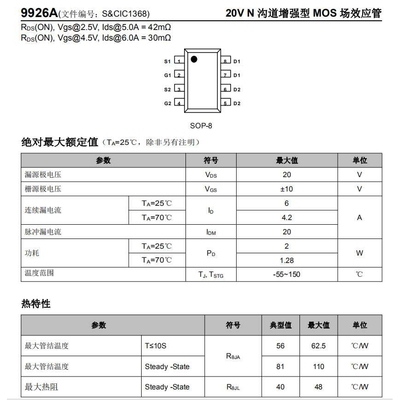 9926A  SOP-8 双N芯片 MOS管 大芯片18mR低内阻 现货低价出可送样