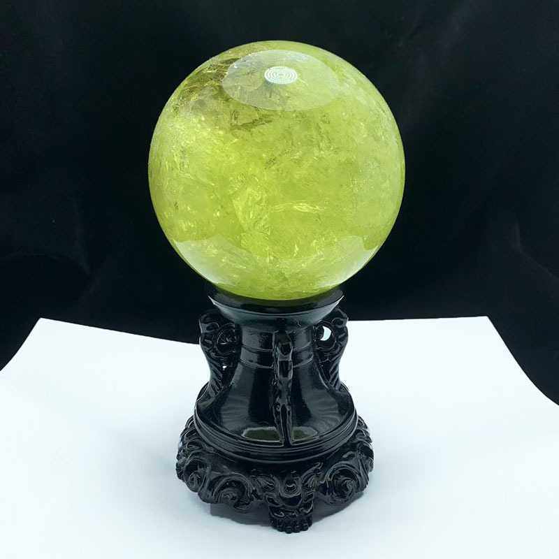 天然黄水晶球摆件 原石切割打磨黄色水晶球送礼家居玄关客厅摆件