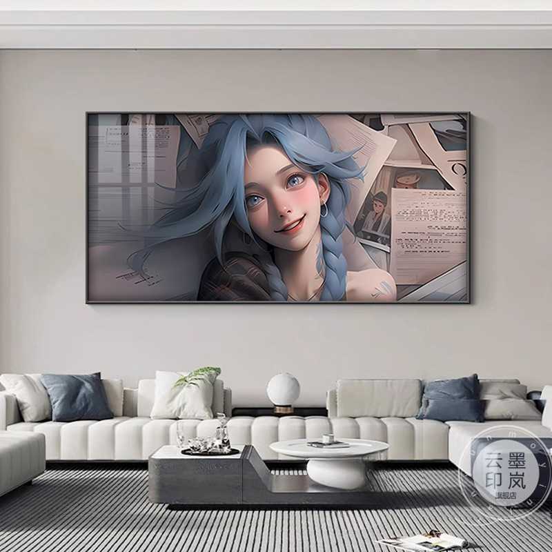 英雄联盟金克丝挂画萝莉可爱美女LOL游戏网咖装饰画电竞房间壁画