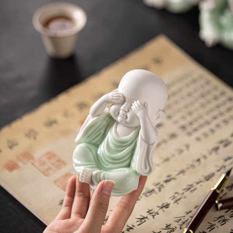中式禅意四不小和尚摆件陶瓷人物佛系家居客厅博古架装饰品微景观