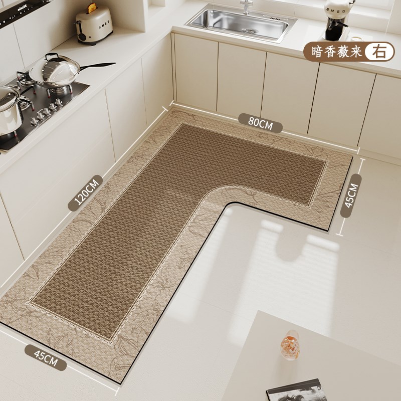 厨房地垫L形整块防滑耐脏硅藻泥吸水防油脚垫家用拐角可裁剪地毯
