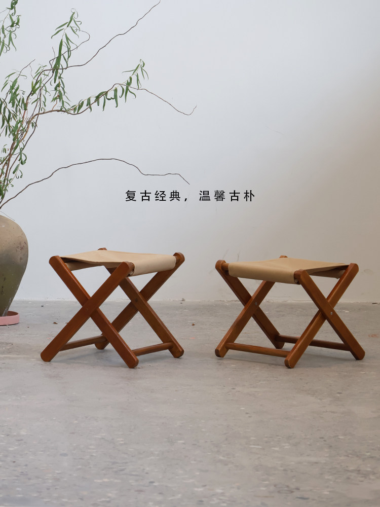 新中式实木结构折叠凳子家用门口换鞋凳子设计户外携带方便民宿椅