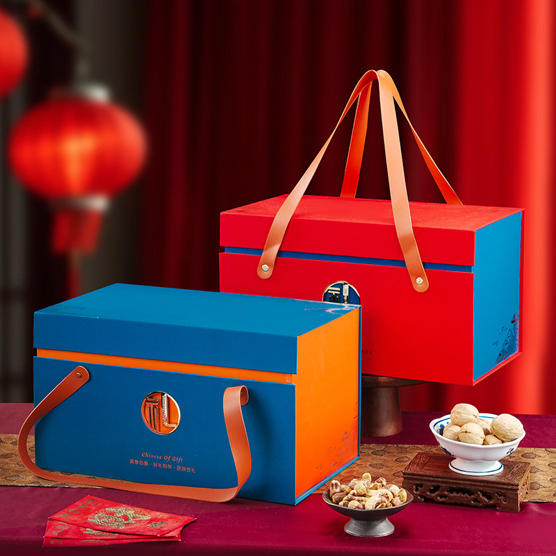 新款春节年货礼盒包装盒空盒高档手提红酒燕窝坚果礼品盒定制logo