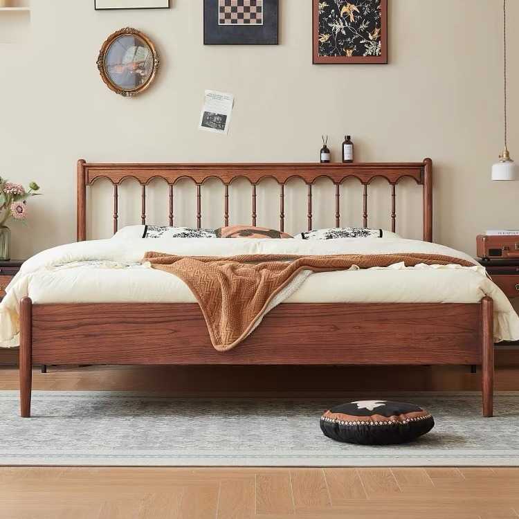 法式复古实木床主卧双人床中古北欧风家具红橡木床实木公主温莎床
