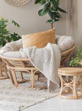 雷达藤编沙发躺椅单人懒人椅真藤papasan椅休闲民宿圆形沙发椅