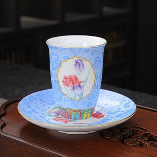 复古宫廷风故宫茶杯陶瓷D品茗杯家用主人功夫杯子茶具 珐琅彩中式