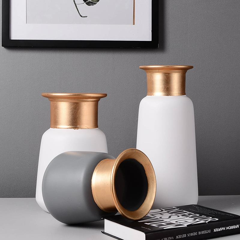 贴箔金边陶瓷花瓶大口径插花器高档家居摆件客厅装饰品陶瓷工艺品