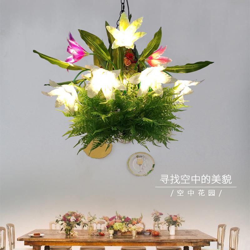 创意餐厅植物吊灯田园酒吧清吧主题绿植装饰灯花草氛围灯绿植灯