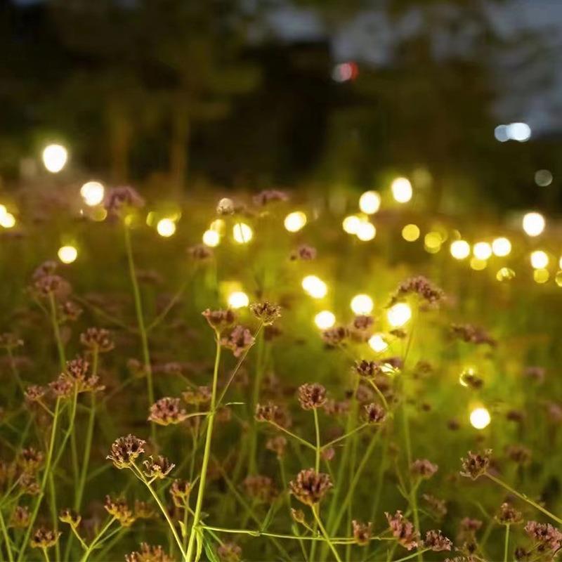 户外发光萤火虫灯动态摇摆庭院草坪景观太阳能星星芦苇装饰地插灯