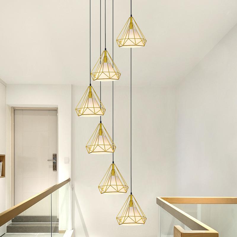 钻石旋转楼梯吊灯北欧后现代简约loft复式跃层楼梯灯长吊灯楼梯间