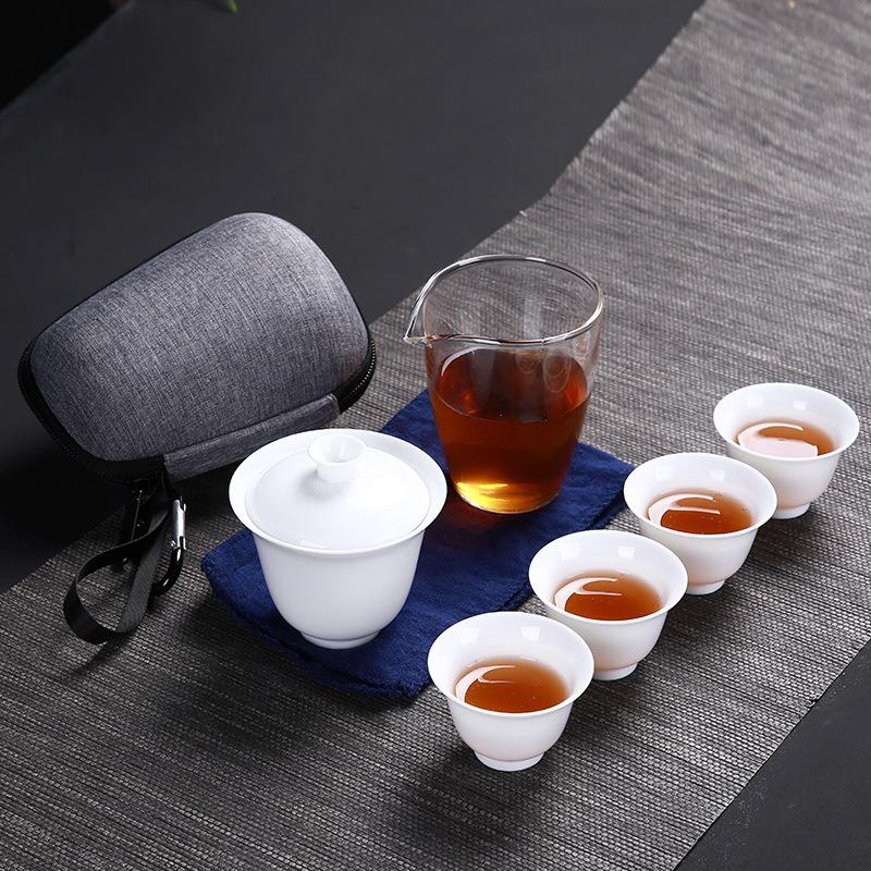 高档白玉瓷便携旅行茶具套装快客杯一壶四杯功夫茶具商务礼品