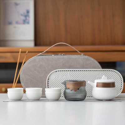 新中式为山椭圆包旅行套装陶瓷一壶六杯旅行茶具套装可家用代发