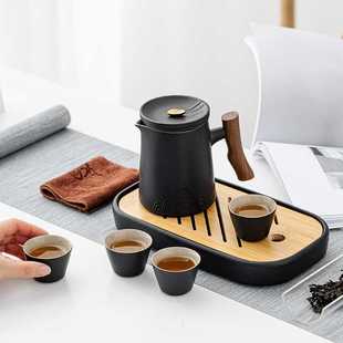 便携式旅行茶具小套装户外露营喝茶装备泡茶壶黑陶快客杯一壶四杯